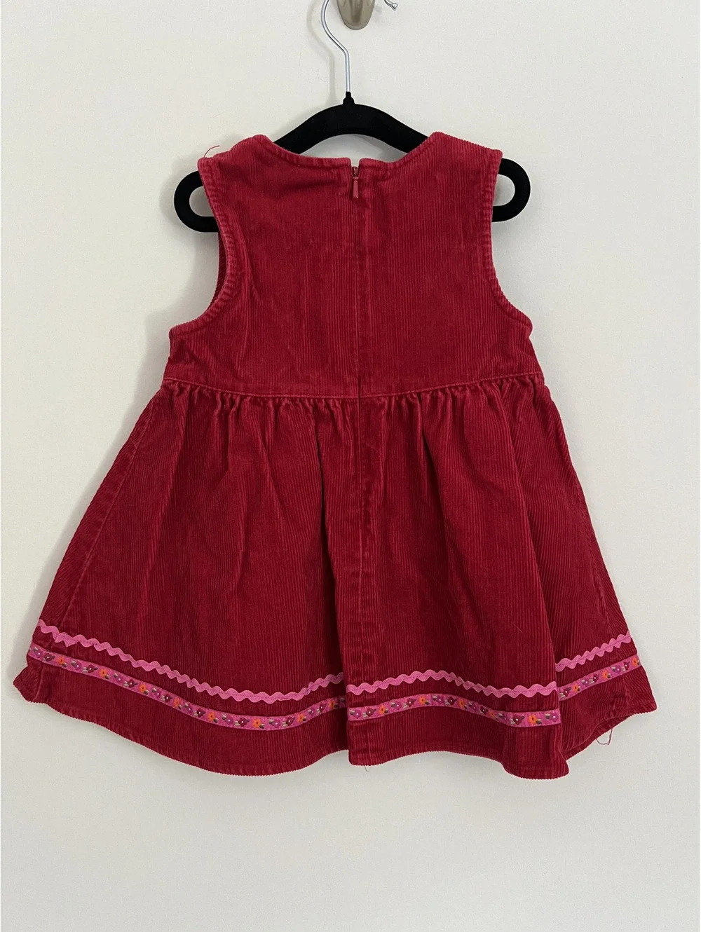 Vintage Y2K 2006 Gymboree Red Corduroy Pink Floral Detail Ribbon Dress